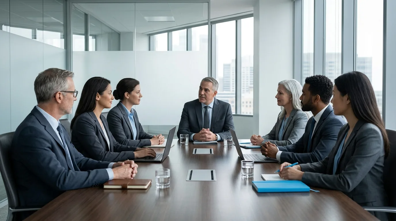 Executive team in a boardroom meeting, made in Gaden